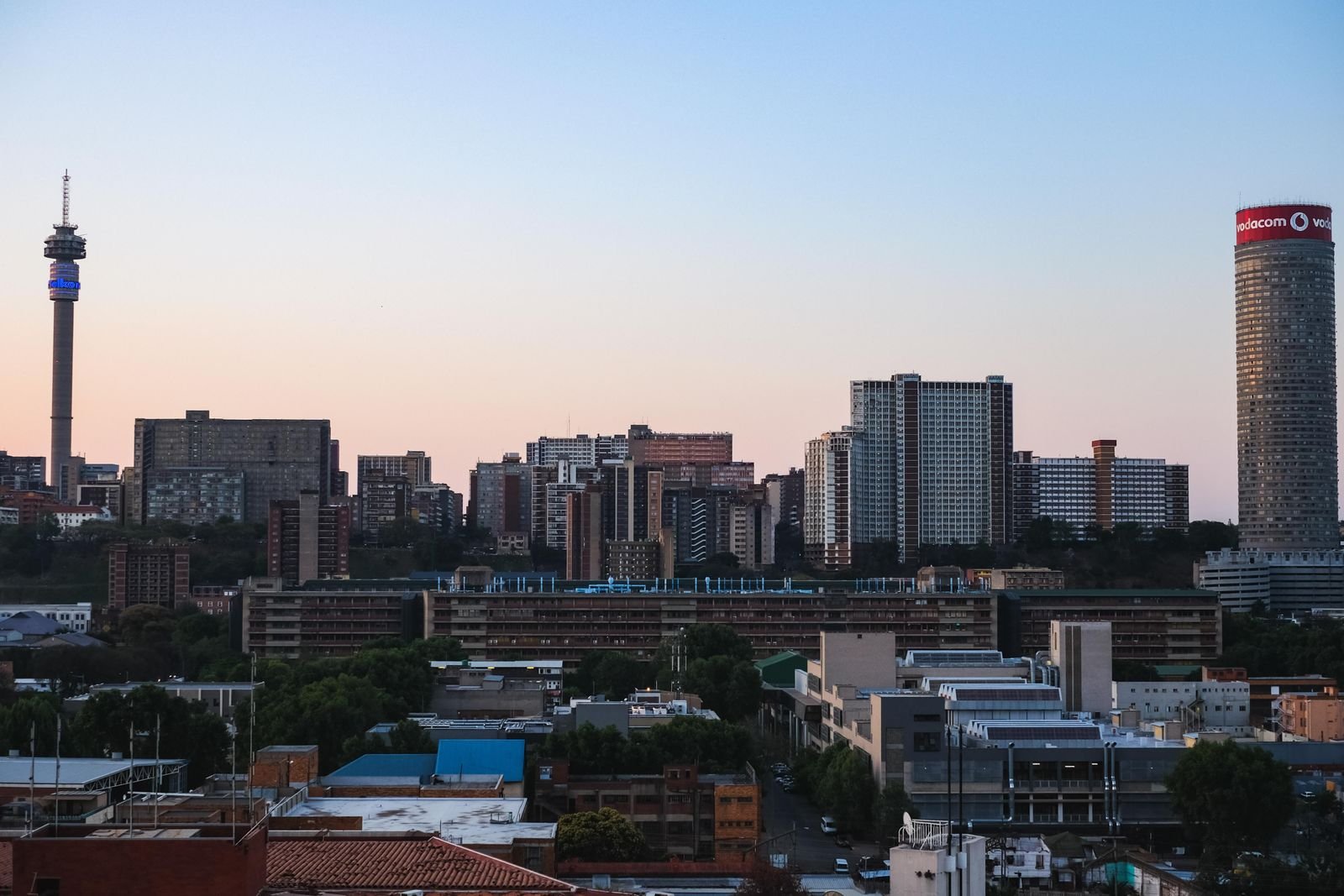 Johannesburg skyline at sunset with the Hillbrow Tower, South Africa