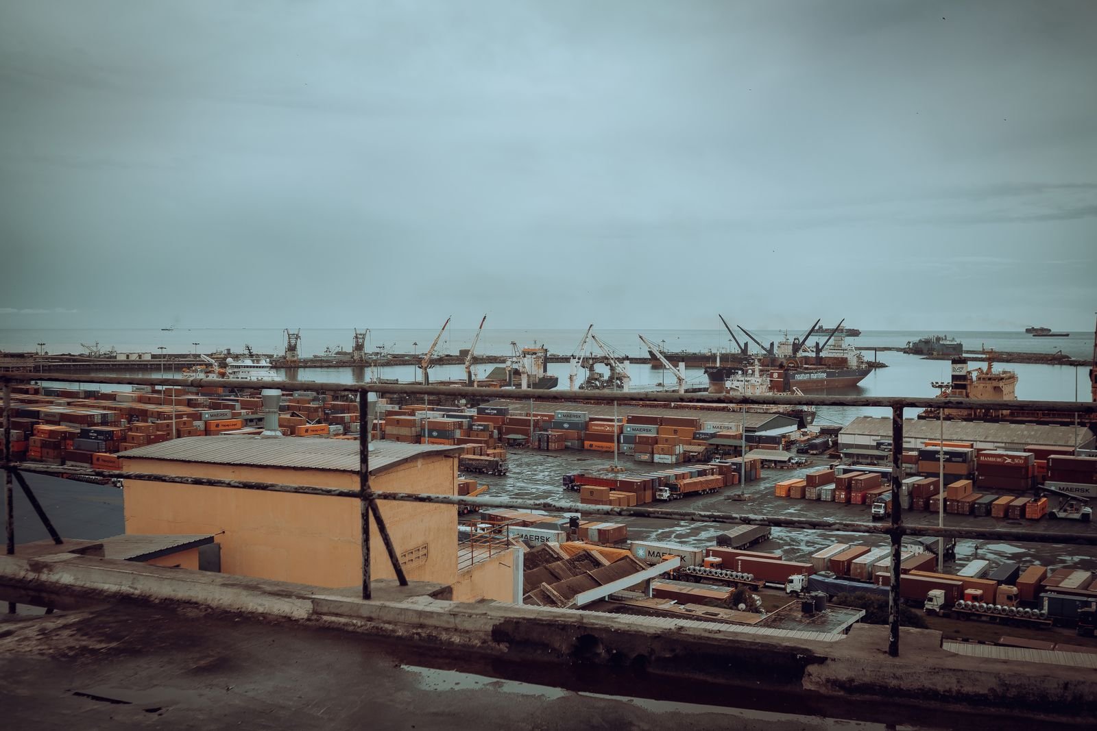 Shipping containers and cranes at Tema Port, Ghana